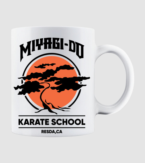 Miyagi-do karate school model alb pe tricou