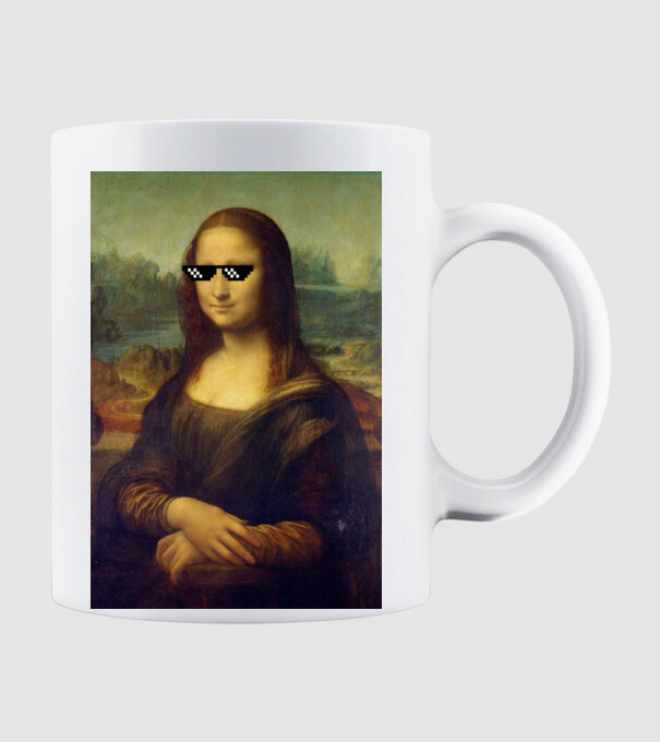 Mona Lisa Deal with it model alb pe tricou