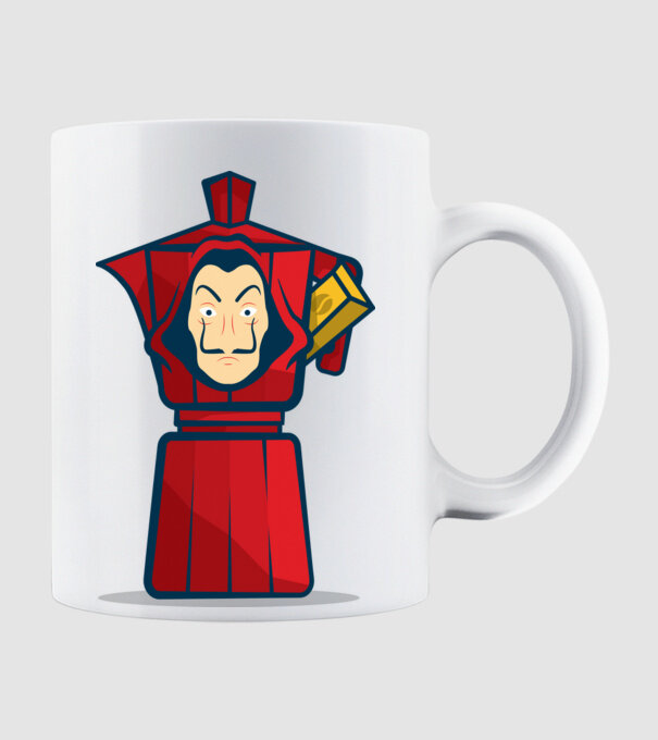 money heist coffee model alb pe tricou