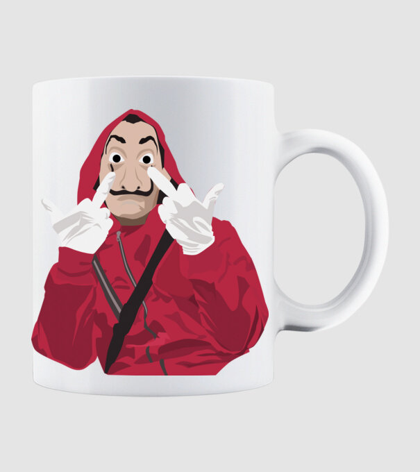 money heist fcku model alb pe tricou