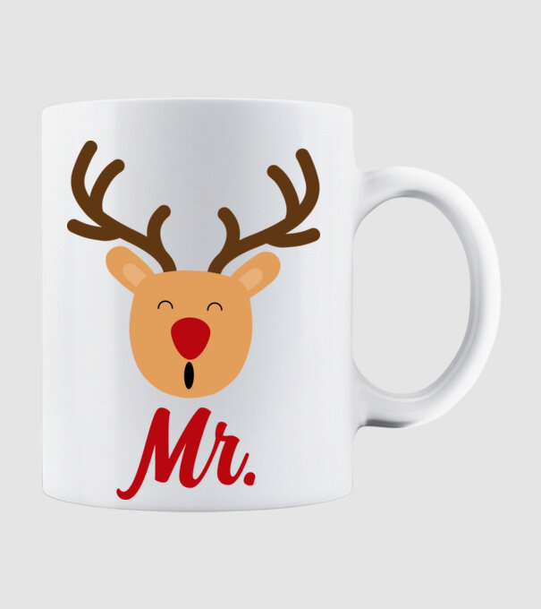 Mr. Reindeer Christmas couple model alb pe tricou