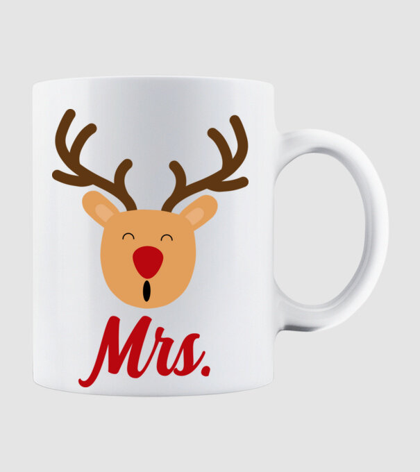 Mrs Reindeer christmas couple model alb pe tricou