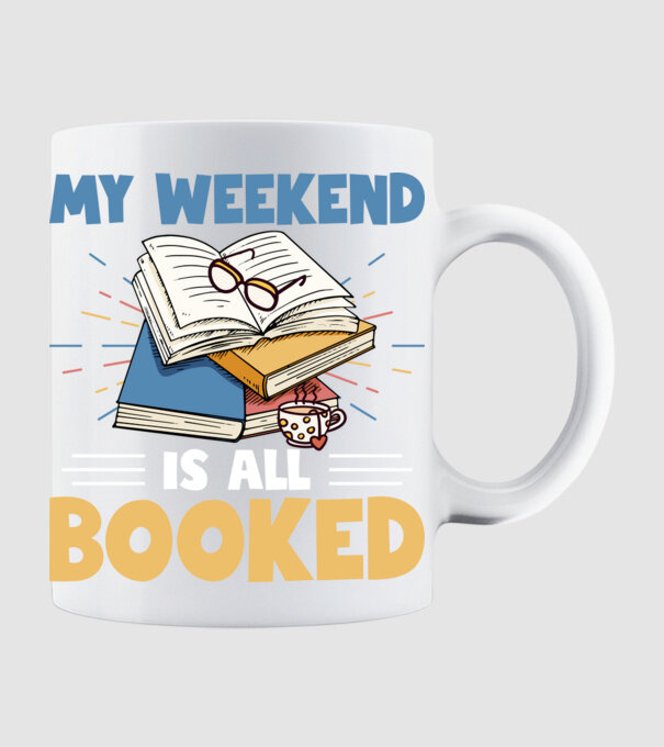 My weekend booked model alb pe tricou