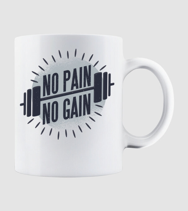 No pain no gain round model alb pe tricou