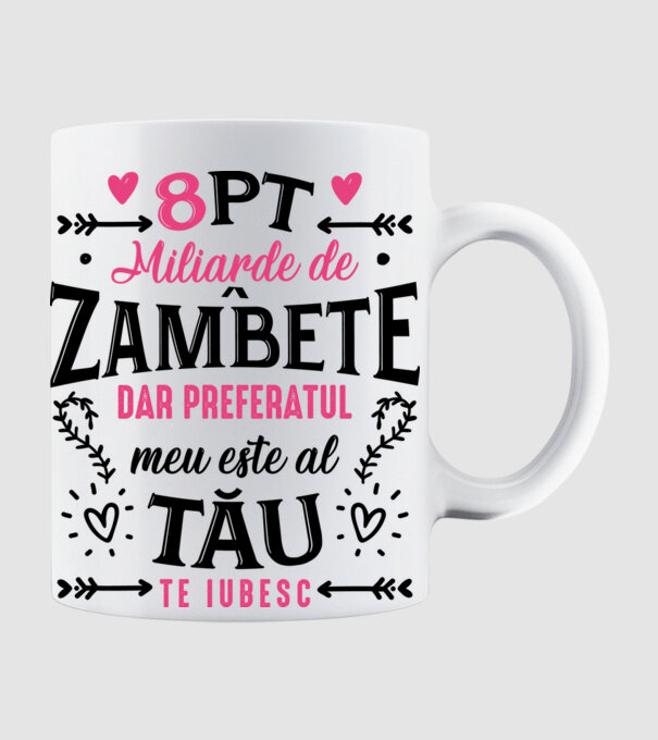 Opt miliarde de zâmbete model alb pe tricou
