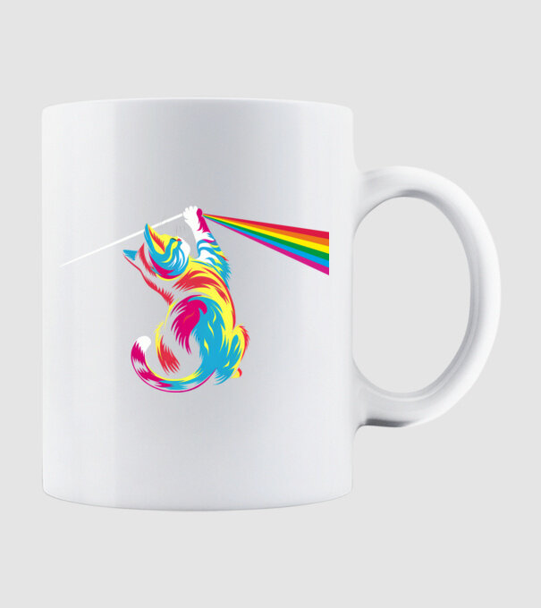 Pisica prismă model alb pe tricou