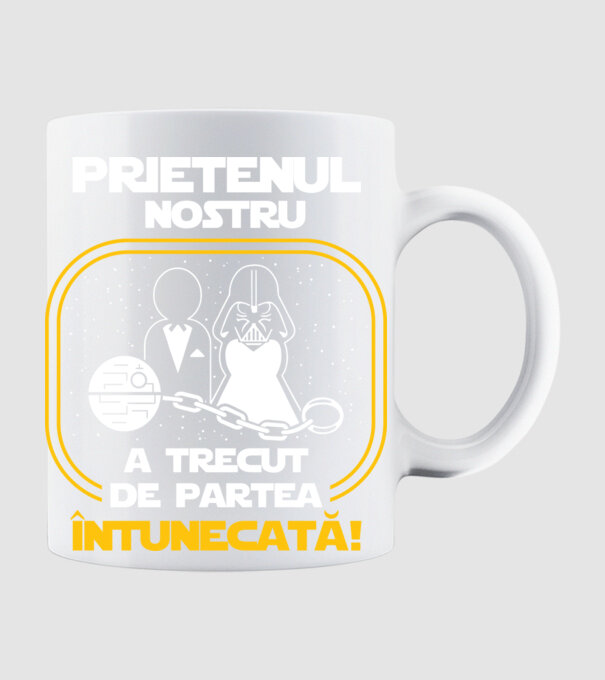 Prietenul nostru a trecut de partea întunecată model alb pe tricou