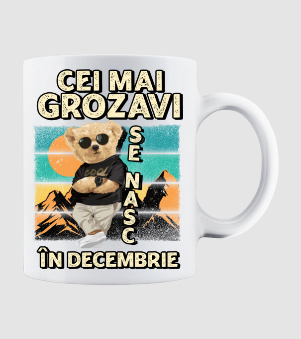 RETRO teddy DECEMBRIE model alb pe tricou