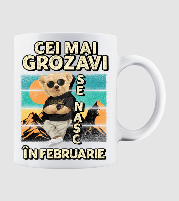 RETRO teddy FEBRUARIE model alb pe tricou
