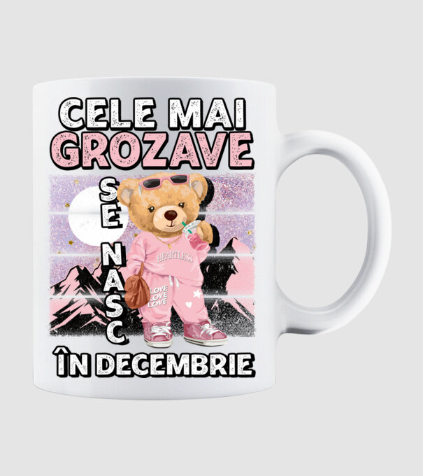 RETRO teddy fetişcană DECEMBRIE model alb pe tricou