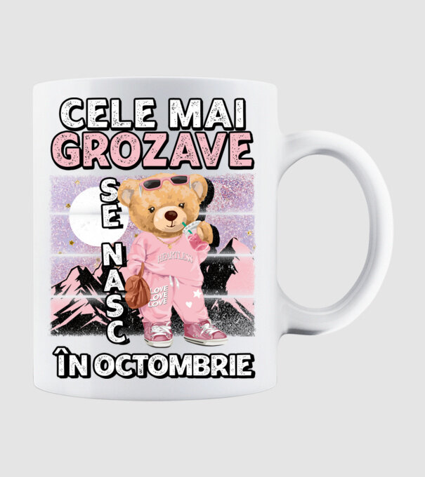 RETRO teddy fetişcană OCTOMBRIE model alb pe tricou
