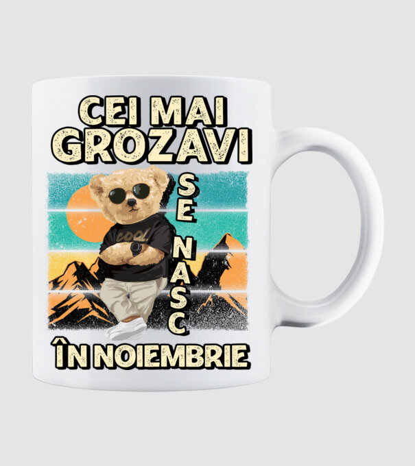 RETRO teddy NOIEMBRIE model alb pe tricou