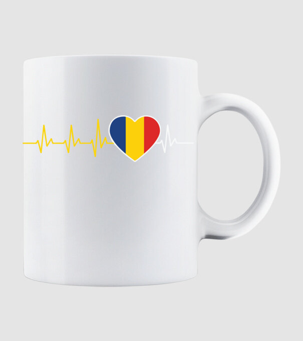 România heartbeat model alb pe tricou