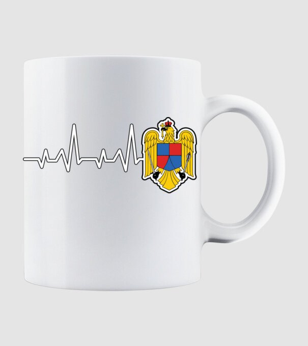 ROMANIA heartbeat model alb pe tricou