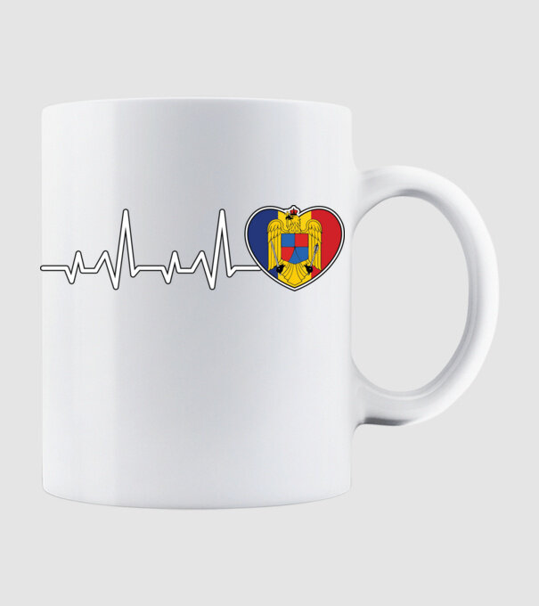 ROMANIA heartbeat model alb pe tricou