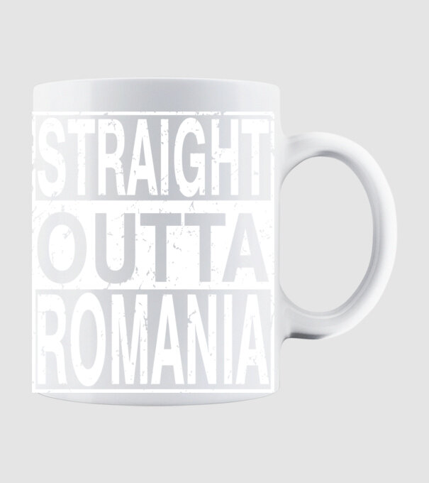 România straight outta model alb pe tricou