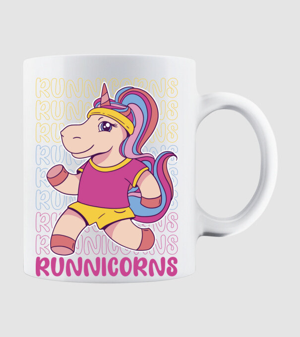 Runnicorns model alb pe tricou