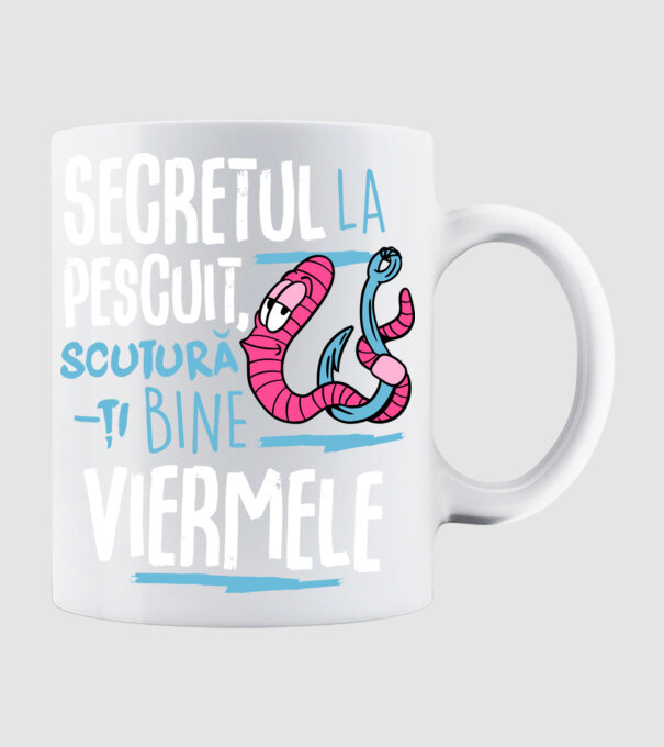 Secretul la pescuit scutură-ți bine viermele model alb pe tricou