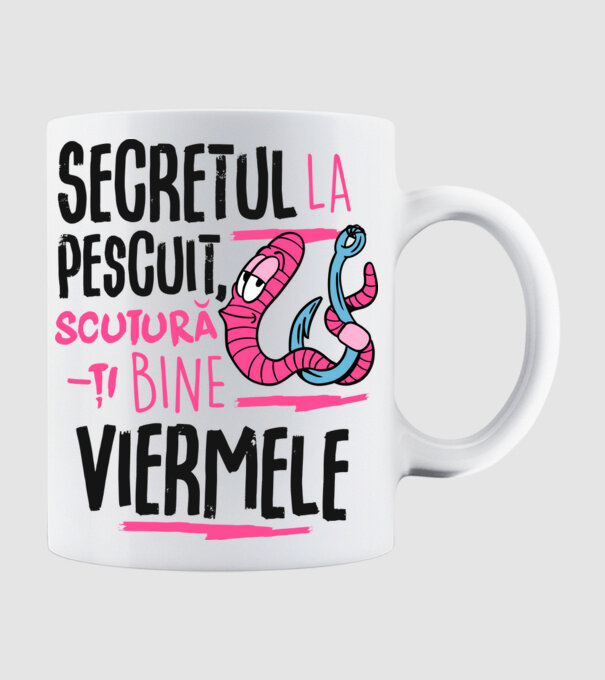 Secretul la pescuit scutură-ți bine viermele model alb pe tricou