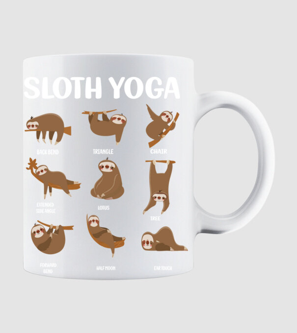 Sloth yoga model alb pe tricou