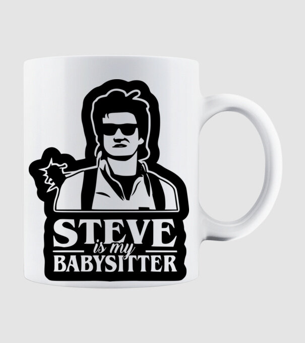 steve is my babysitter model alb pe tricou