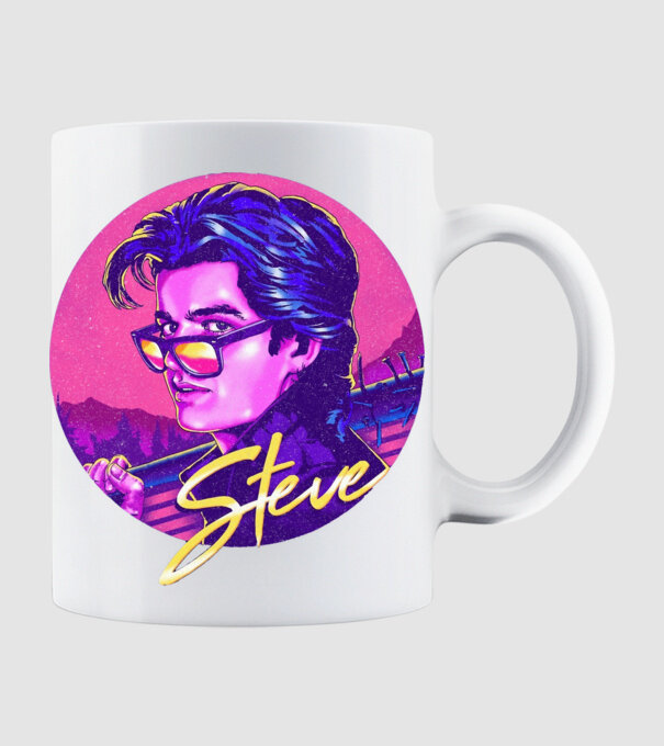 steve neon stranger things model alb pe tricou