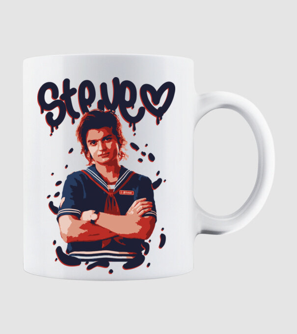 steve stranger things model alb pe tricou