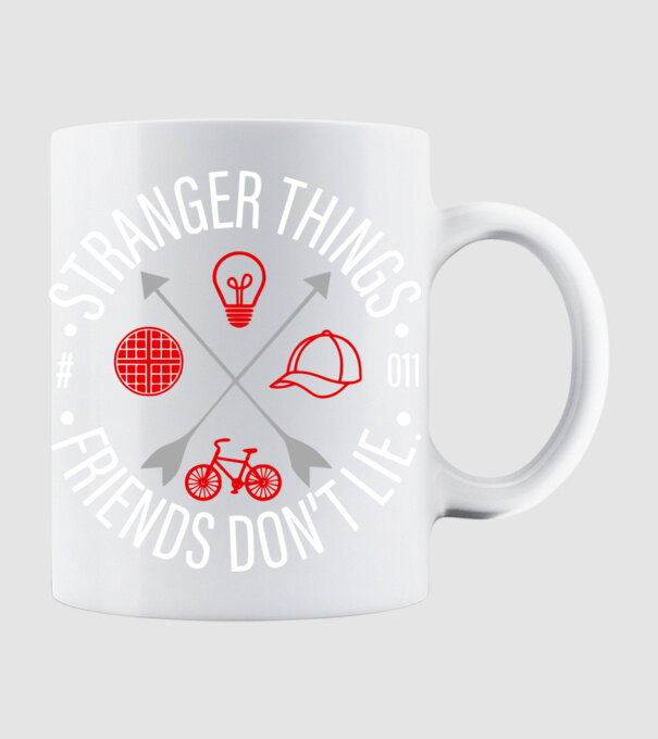stranger things friends dont lie model alb pe tricou