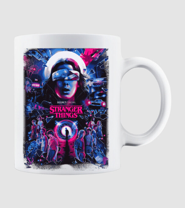 stranger things poster neon model alb pe tricou