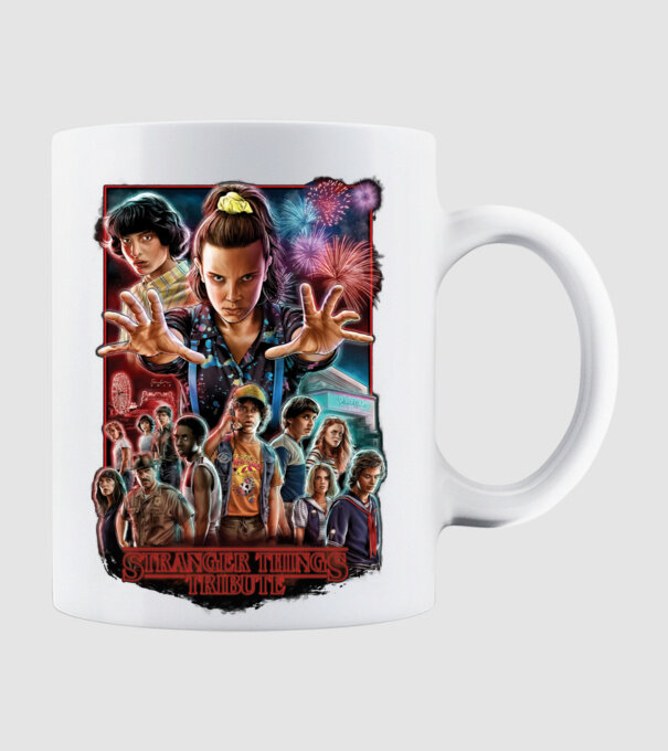 stranger things tribute poster model alb pe tricou