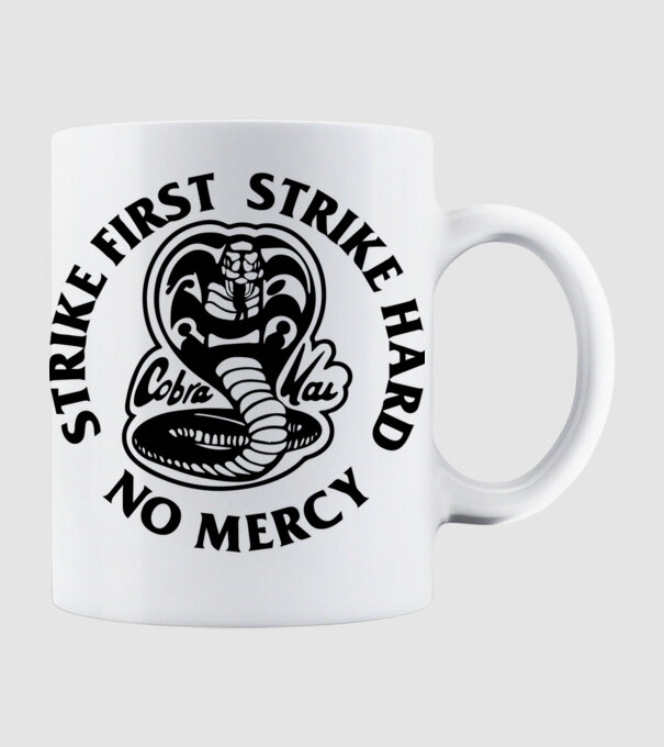 Strike first strike hard no mercy model alb pe tricou