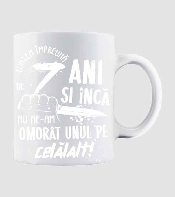 Suntem împreună de 7 ani model alb pe tricou