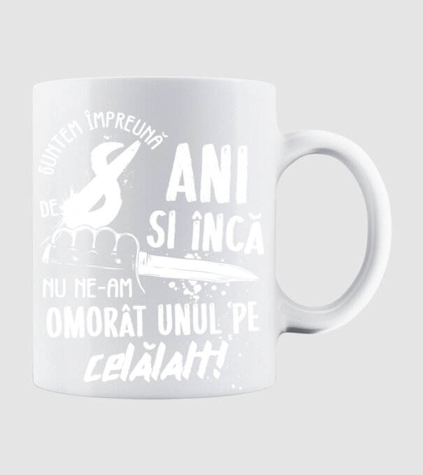 Suntem împreună de 8 ani model alb pe tricou