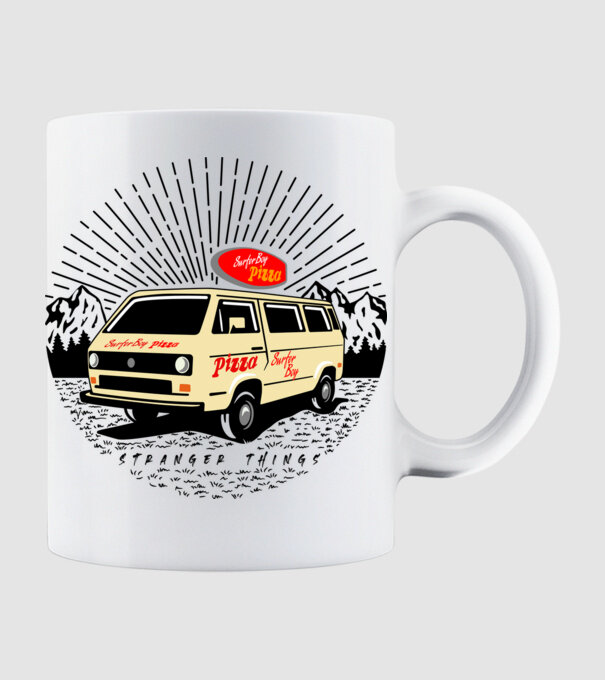 surfer boy pizza bus stranger things model alb pe tricou