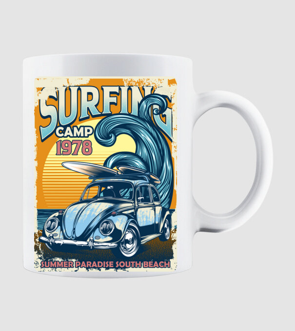 Surfer Camp model alb pe tricou