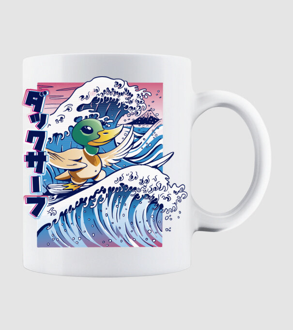 Surfer Duck model alb pe tricou