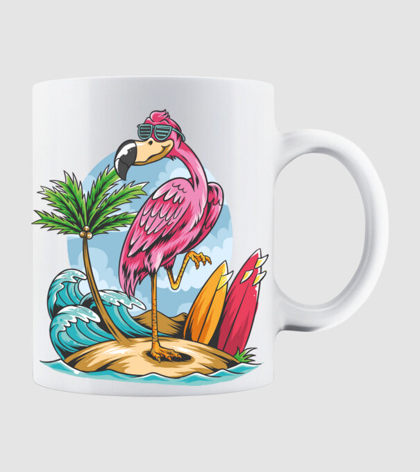 Surfer flamingo model alb pe tricou