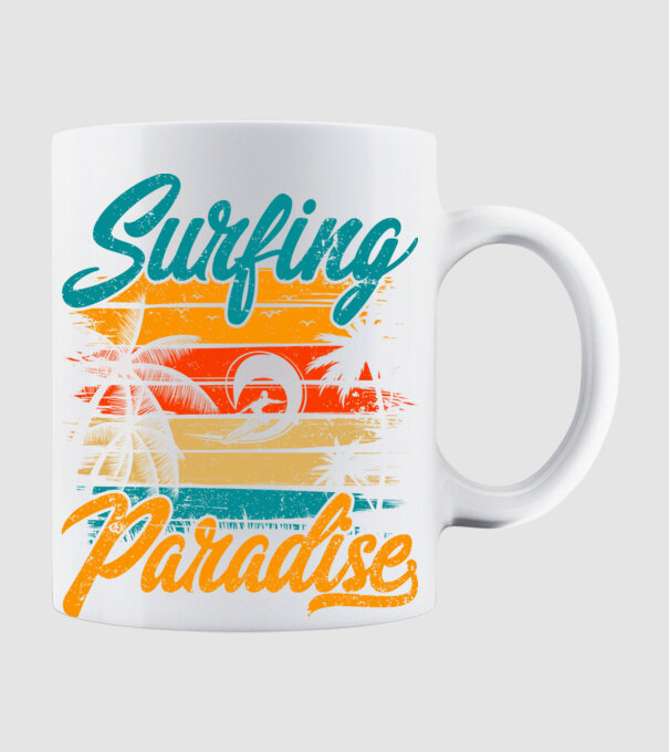 Surfing Paradise model alb pe tricou