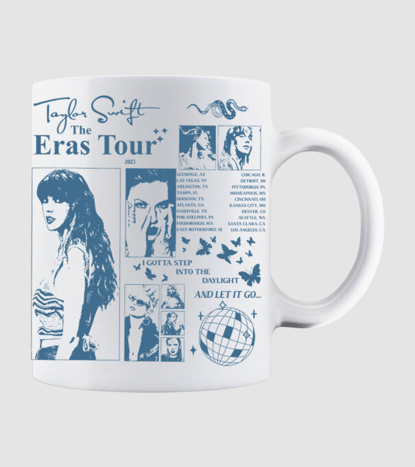 Taylor Swift ERAS print blue model alb pe tricou