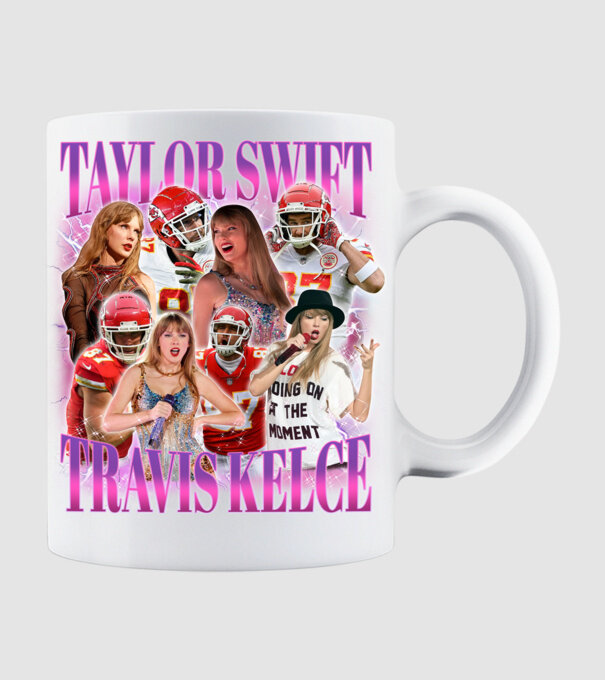 Taylor Swift ERAS Travis Kelce bootleg model alb pe tricou