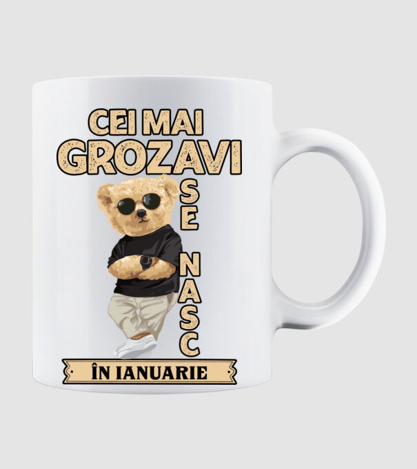 Teddy cel cool ianuarie model alb pe tricou