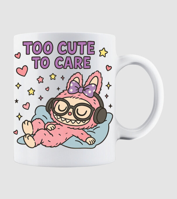 Too cute to care model alb pe tricou