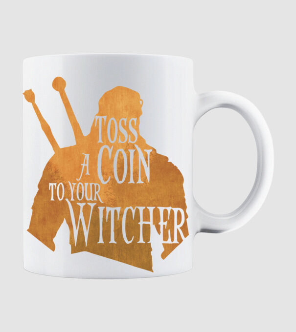 Toss a Coin to your Witcher model alb pe tricou