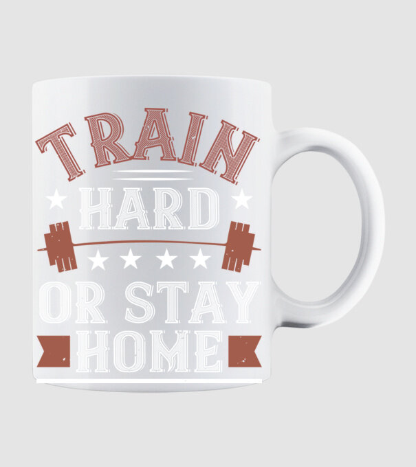Train Hard model alb pe tricou