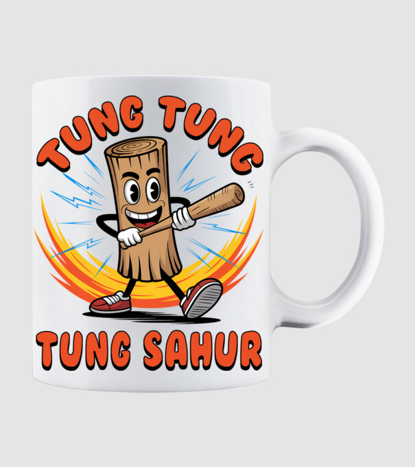 Tung Tung Tung Sahur drăguț model alb pe tricou