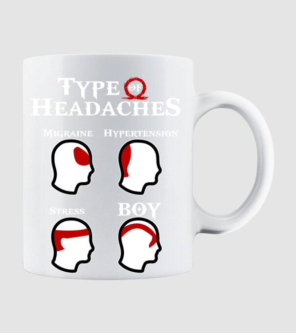 Type of Headaches - God of War model alb pe tricou