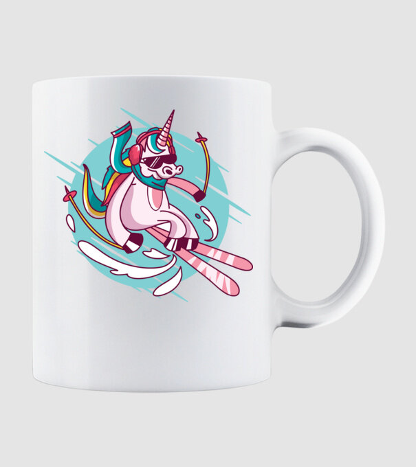 Unicorn ski model alb pe tricou