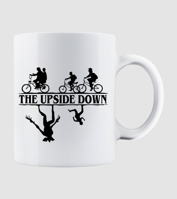 upside down model alb pe tricou
