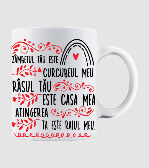 Valentine_Zâmbetul tău este curcubeul meu, râsul tău este casa mea, atingerea ta este raiul meu model alb pe tricou