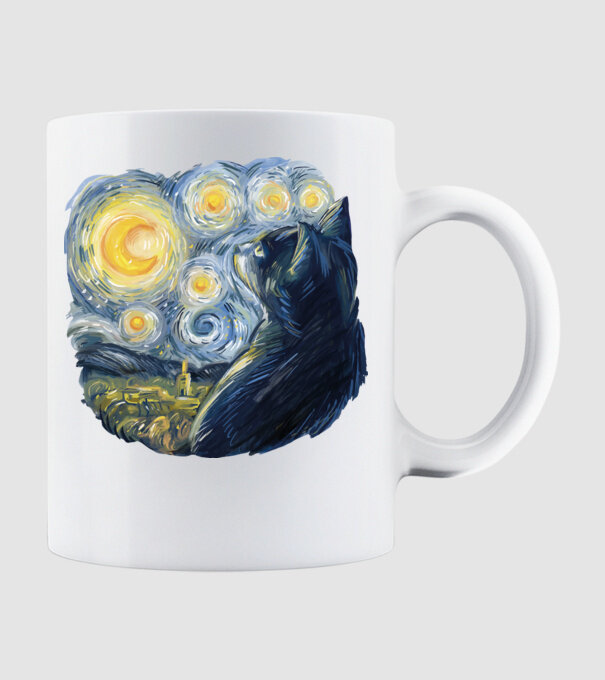 Van Gogh cat model alb pe tricou
